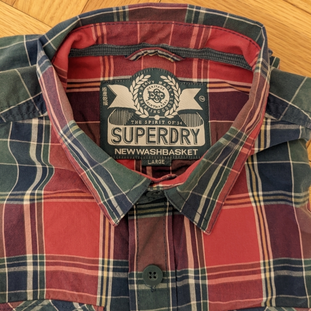 Superdry plaid casual/sport shirt size L 100% cotton EUC